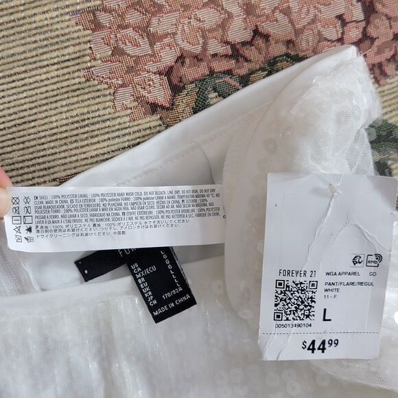 Forever 21 Pants Womens Large White Sequined Flare Disco Party Holiday 30x32 - Picture 13 of 15